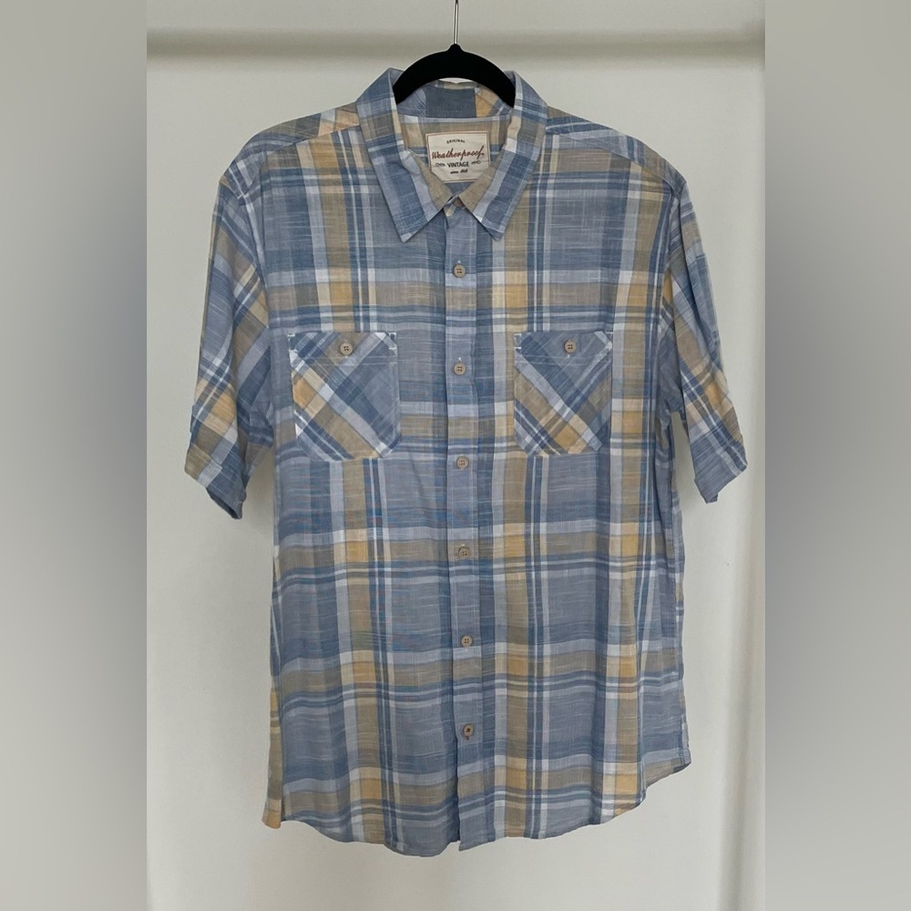 Weatherproof Vintage Casual Men’s Plaid Button Down Short Sleeve Shirt Size L
